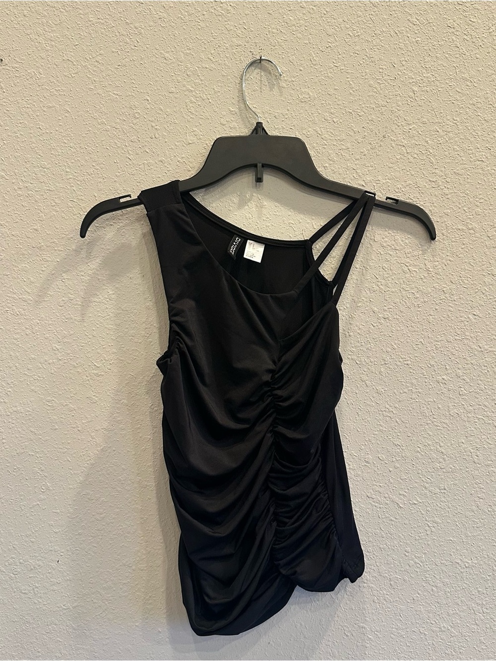 Divided Black Ruched Strappy Tank Top Size Small Y2K